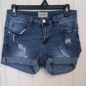HOCAIES Women's Distressed Denim Shorts - Blue